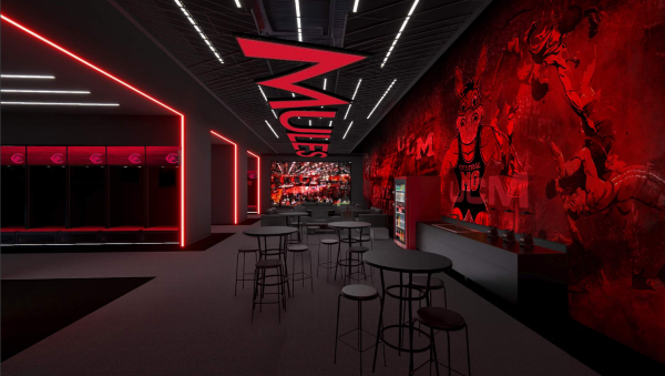 Architectural rendering of the new Mules wrestling locker room and lounge